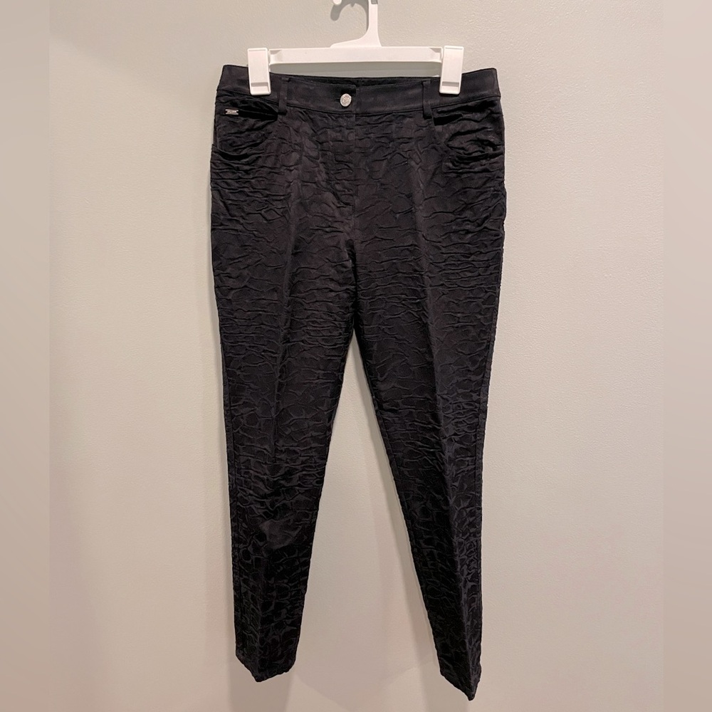 ST.JOHN Cigarette Ankle Trouser Black Textured Animal Print Fabric Size 6